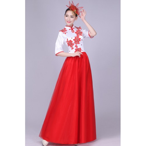 Chinese Traditional Women classical Dress Chinese Fairy dance Dress Red White patchwork Clothing Chinese Ancient Costume